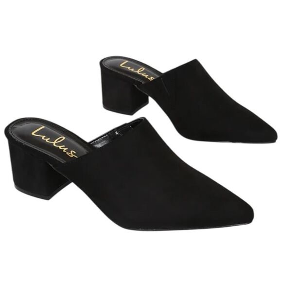 Lulu's Shoes - NEW Lulus Jaymes Black Faux Suede Pointed Toe Mules Block Heel Size 8 (2)